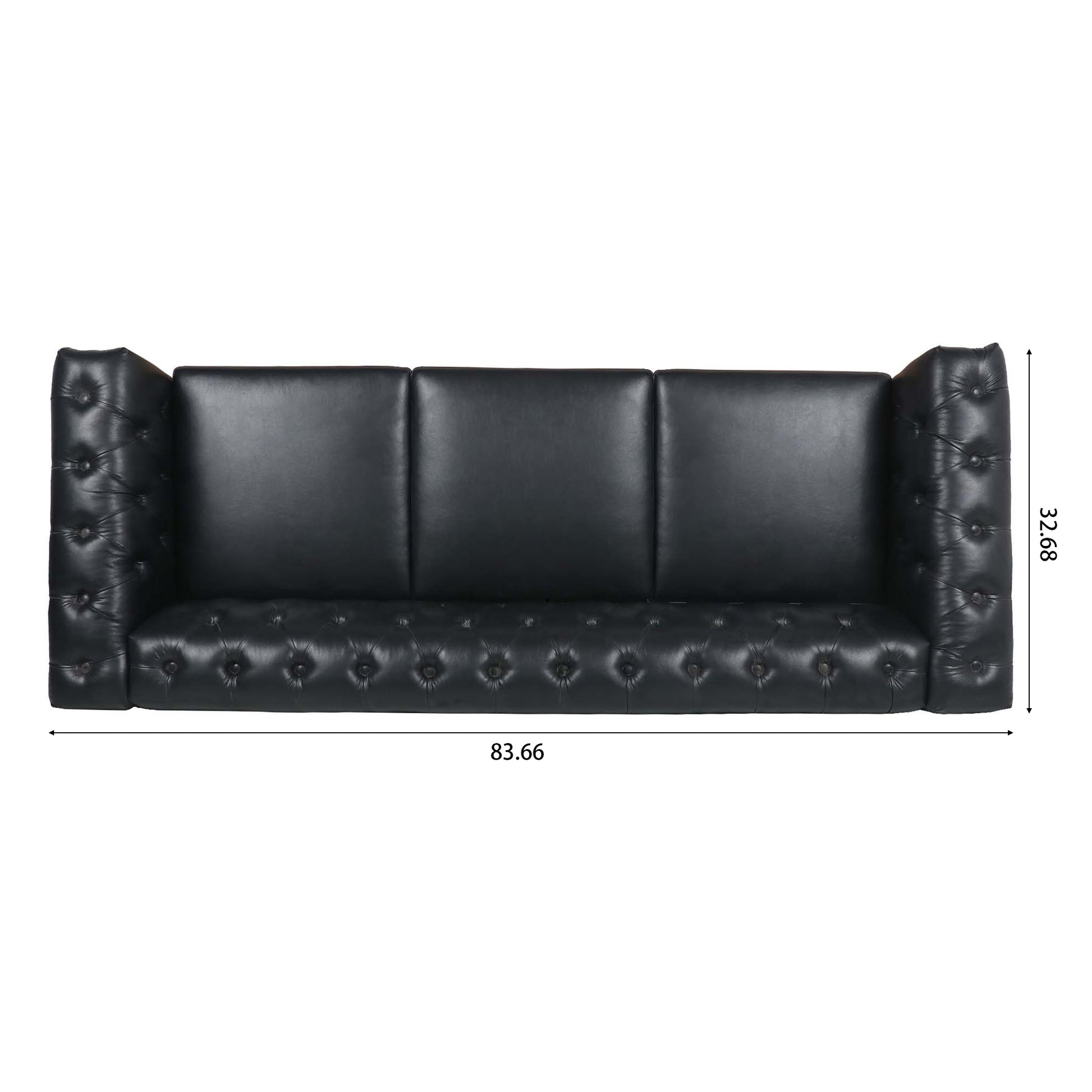 83.66 Inch Width Traditional Square Arm Removable Cushion 3 Seater Sofa Black Pu