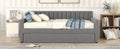 Full Size Upholstered Daybed With Trundle And Wood Slat Support, Gray Gray Velvet