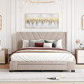 Queen Size Storage Bed Linen Upholstered Platform Bed With 3 Drawers Beige Beige Upholstered