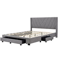 Queen Size Storage Bed Linen Upholstered Platform Bed With 3 Drawers Gray Gray Upholstered