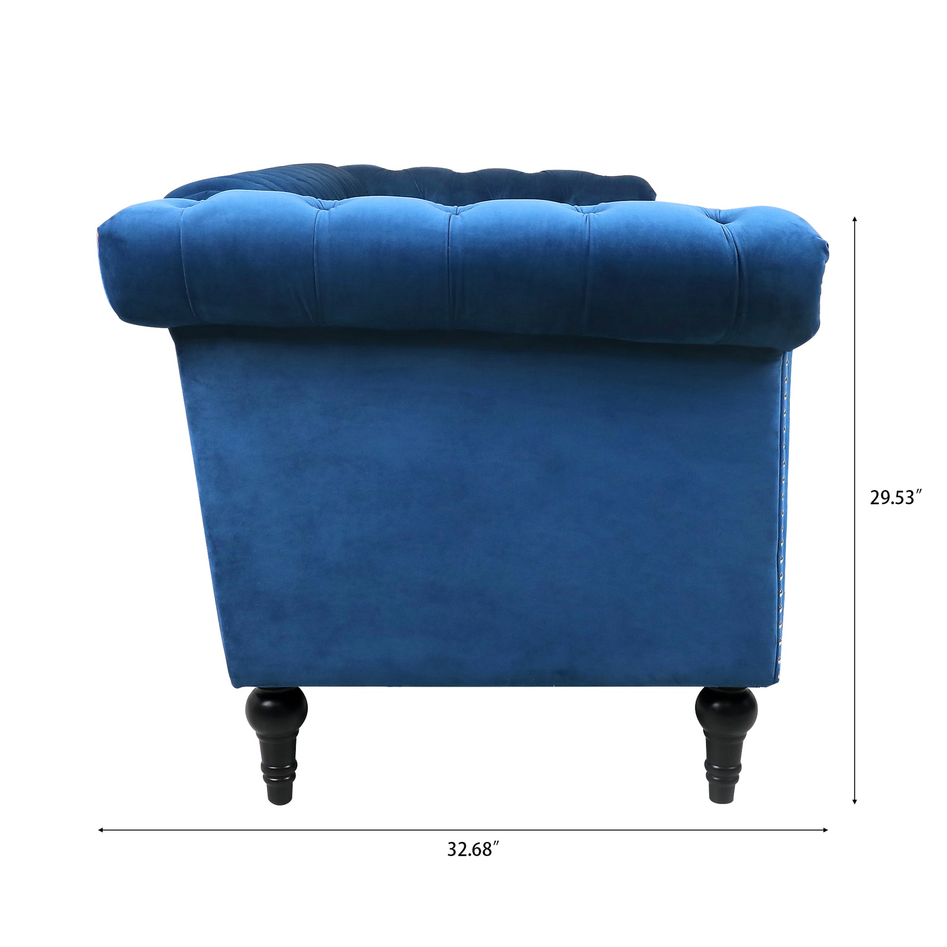 83.66 Inch Width Traditional Square Arm Removable Cushion 3 Seater Sofa Blue Polyester Fabric