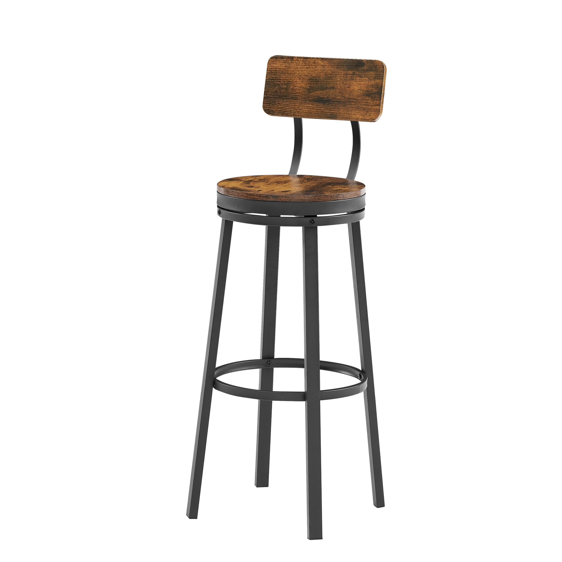 Swivel Bar Stool Set Of 2 With Backrest, Industrial Style, Metal Frame, 29.5'' High For Dining Room. Rustic Brown, 13.4''W X 40.5''H. Wood Rustic Brown Seats 2 Brown Dining Room American Design,Industrial Particle Board Particle Board