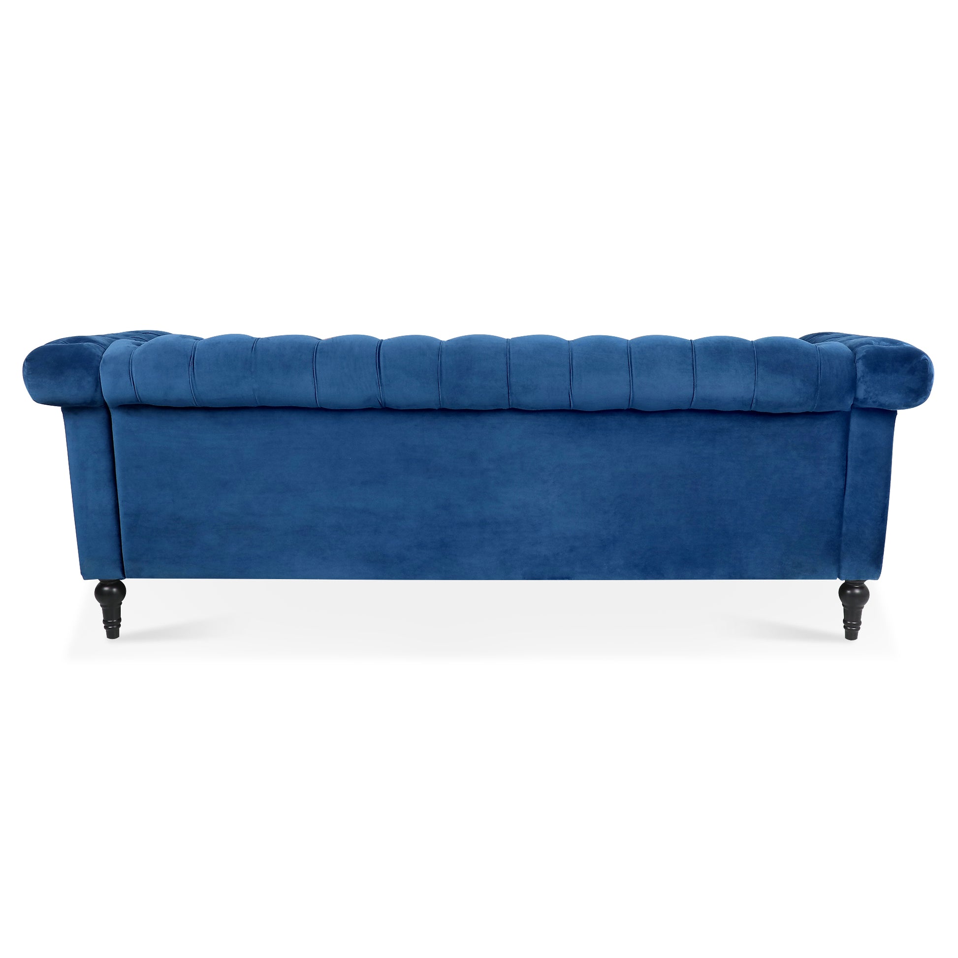 83.66 Inch Width Traditional Square Arm Removable Cushion 3 Seater Sofa Blue Polyester Fabric