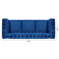 83.66 Inch Width Traditional Square Arm Removable Cushion 3 Seater Sofa Blue Polyester Fabric