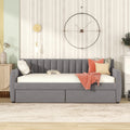 Twin Size Upholstered Daybed With Drawers, Wood Slat Support, Gray Gray Velvet