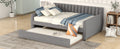 Full Size Upholstered Daybed With Trundle And Wood Slat Support, Gray Gray Velvet