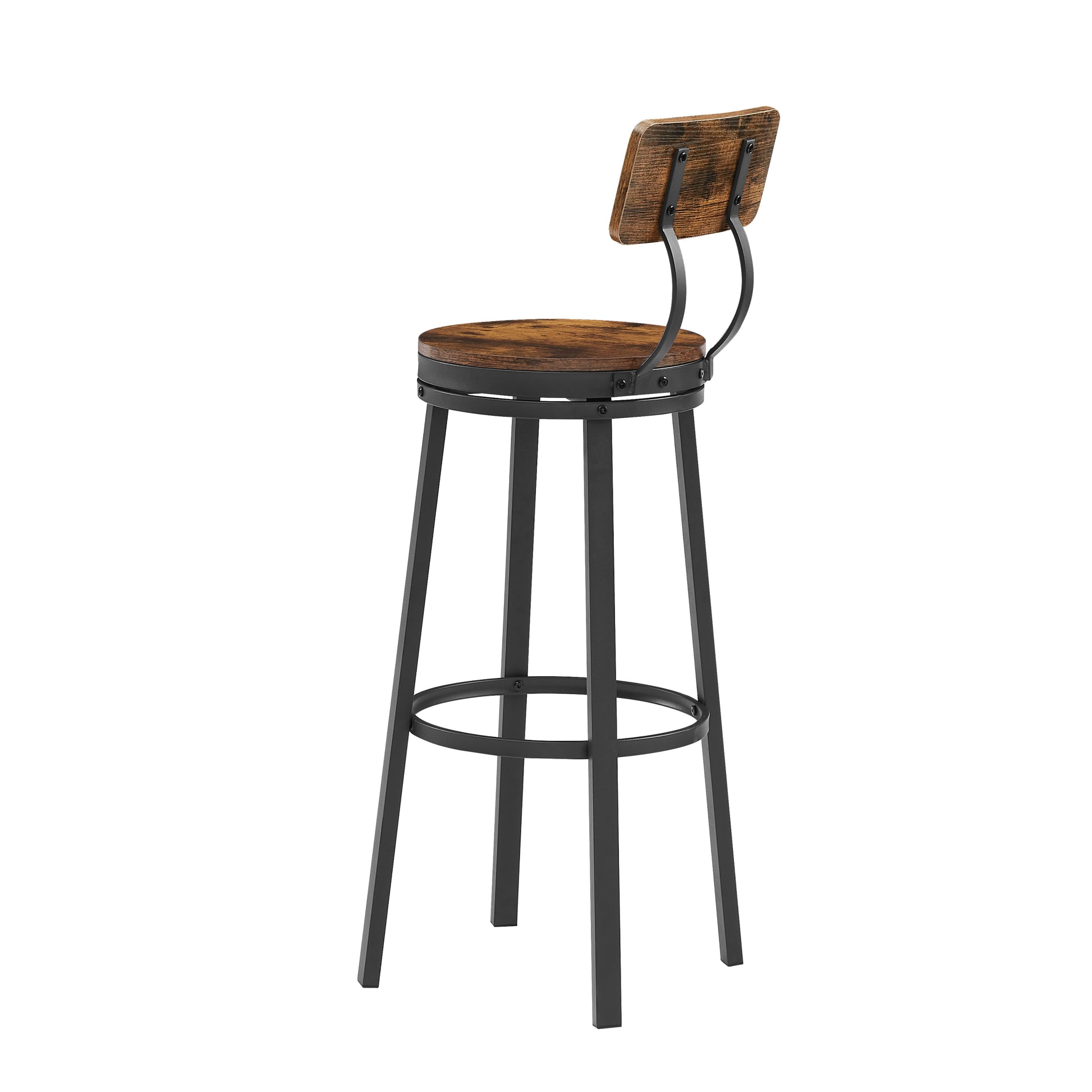 Swivel Bar Stool Set Of 2 With Backrest, Industrial Style, Metal Frame, 29.5'' High For Dining Room. Rustic Brown, 13.4''W X 40.5''H. Wood Rustic Brown Seats 2 Brown Dining Room American Design,Industrial Particle Board Particle Board