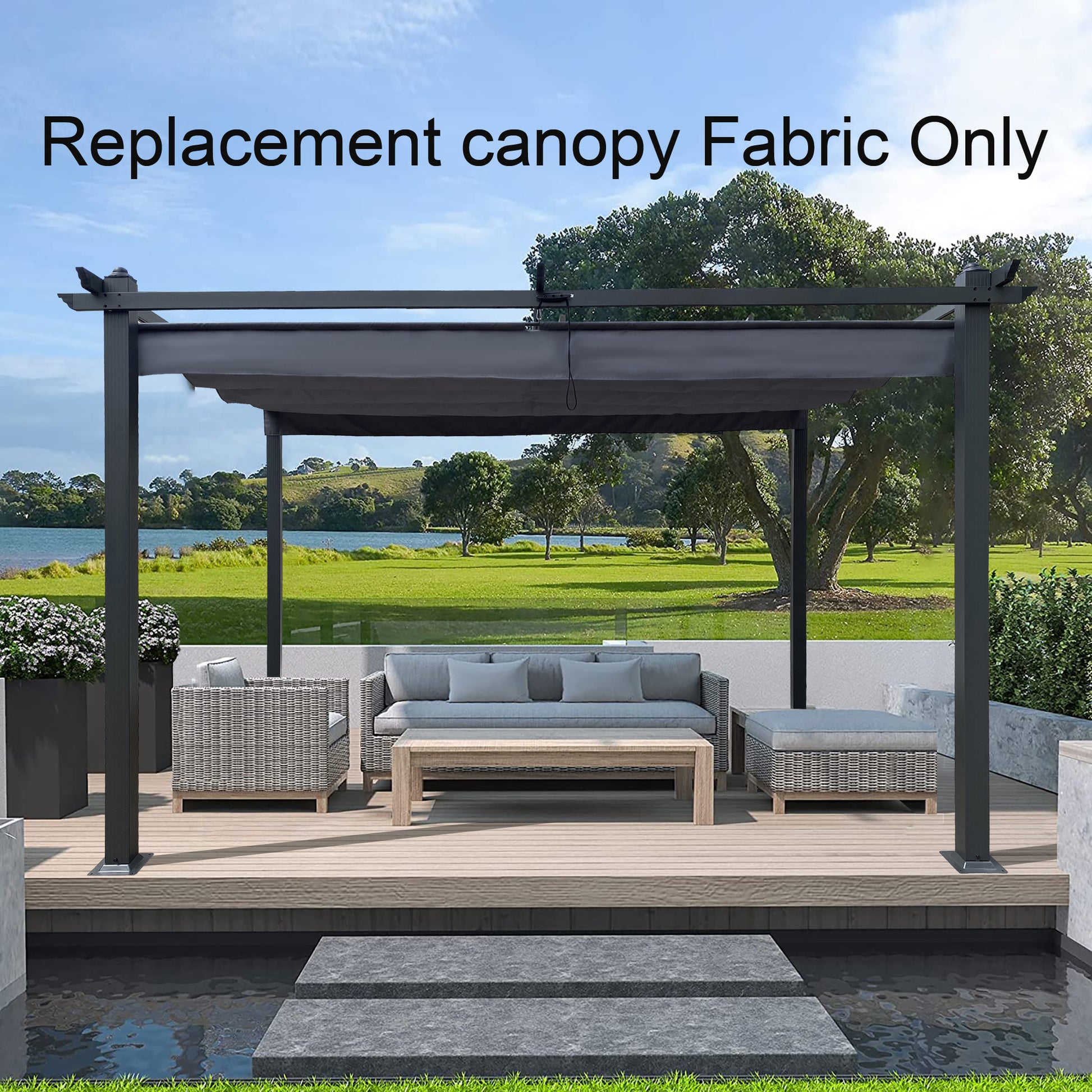 Replacement Canopy Top Cover Fabric For 13 X 10 Ft Outdoor Patio Retractable Pergola Sun Shelter Canopy Gray Polyester