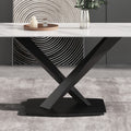 63 Inch Modern Artificial Stone White Straight Edge Black Metal X Leg Dining Table 6 People White Metal Sintered Stone