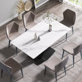 63 Inch Modern Artificial Stone White Straight Edge Black Metal X Leg Dining Table 6 People White Metal Sintered Stone