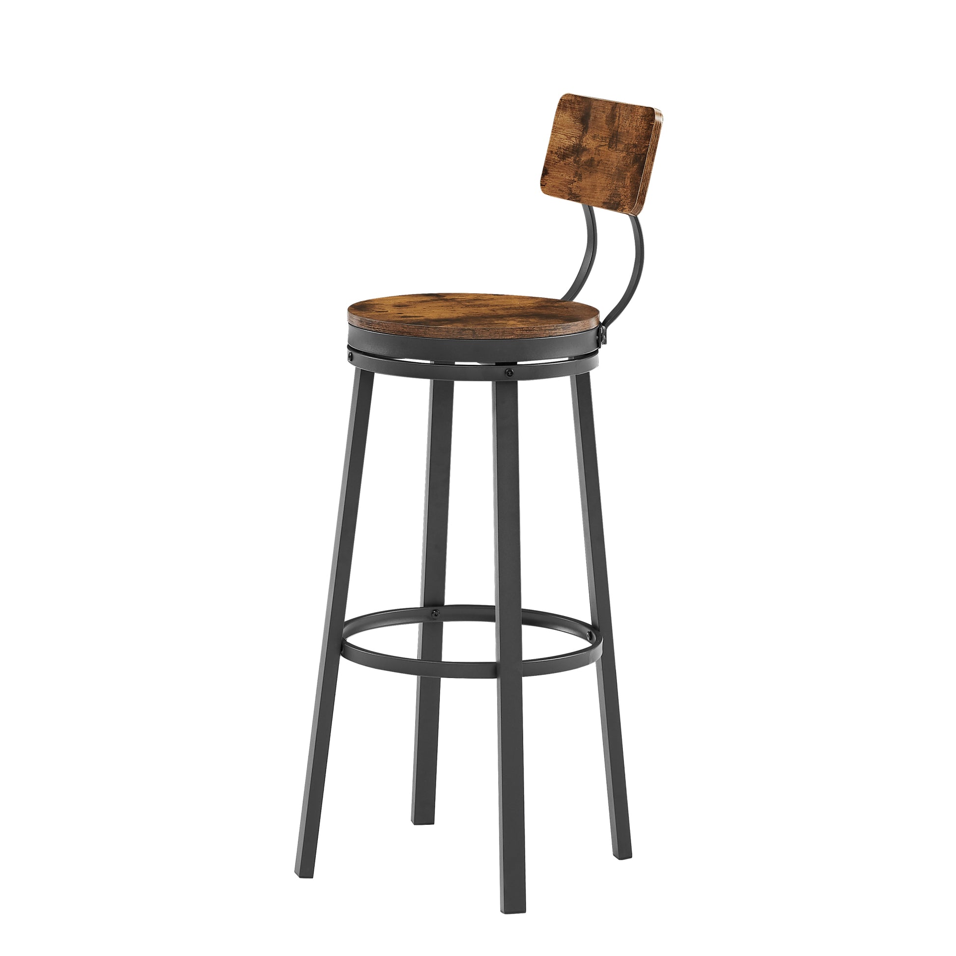 Swivel Bar Stool Set Of 2 With Backrest, Industrial Style, Metal Frame, 29.5'' High For Dining Room. Rustic Brown, 13.4''W X 40.5''H. Wood Rustic Brown Seats 2 Brown Dining Room American Design,Industrial Particle Board Particle Board