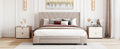 Queen Size Storage Bed Linen Upholstered Platform Bed With 3 Drawers Beige Beige Upholstered