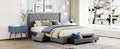 Queen Size Storage Bed Linen Upholstered Platform Bed With 3 Drawers Gray Gray Upholstered
