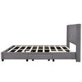 Queen Size Storage Bed Linen Upholstered Platform Bed With 3 Drawers Gray Gray Upholstered