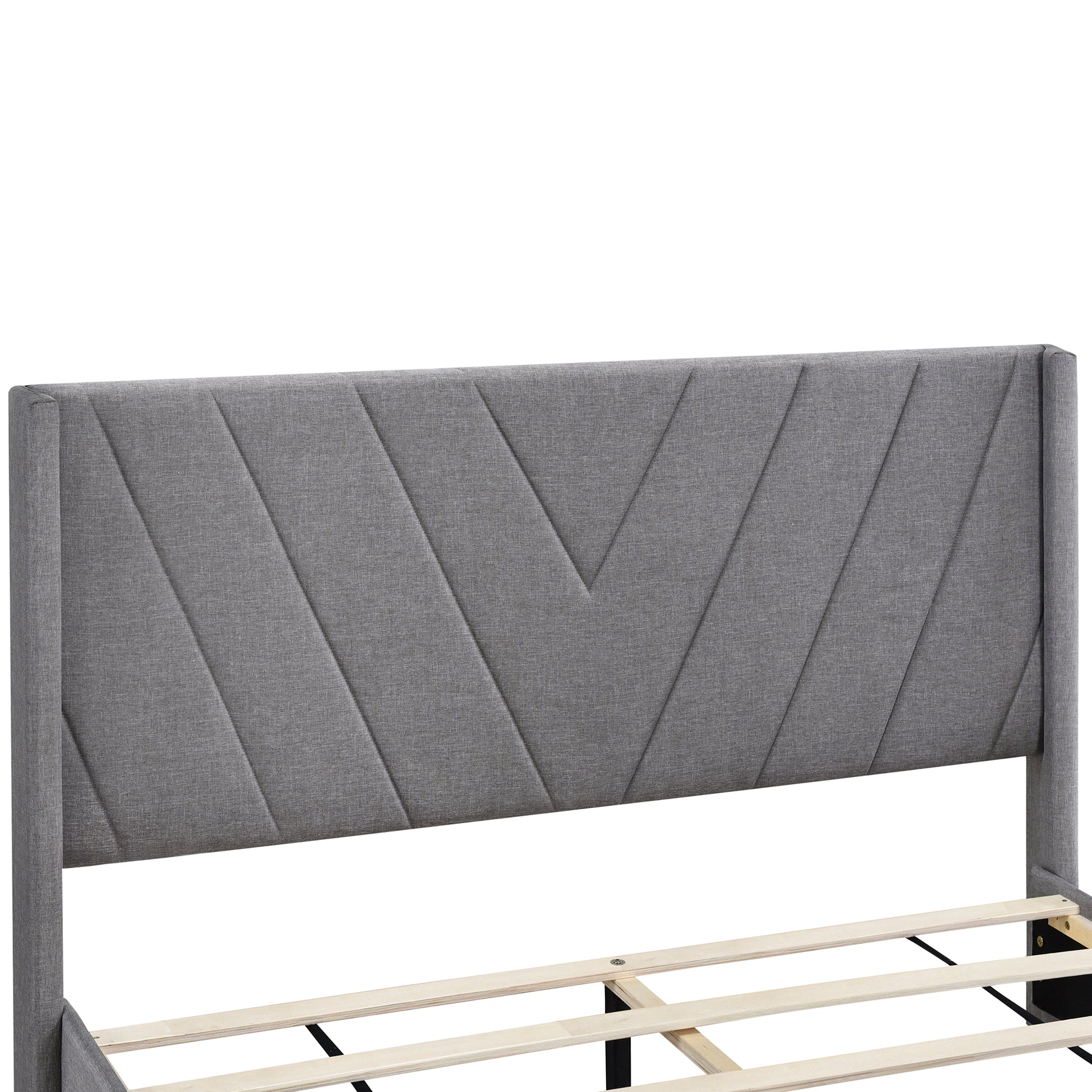 Queen Size Storage Bed Linen Upholstered Platform Bed With 3 Drawers Gray Gray Upholstered
