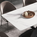 63 Inch Modern Artificial Stone White Straight Edge Black Metal X Leg Dining Table 6 People White Metal Sintered Stone
