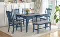 Mid Century 6 Piece Wood Dining Table Set, Kitchen Table Set With Drawer, Upholstered Chairs And Bench, Antique Blue Wood Dining Room Solid Wood Rubberwood Rectangular Dining Table With Chair And Bench Wood Wood Antique Blue Solid Back Seats 6 Mid