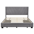 Queen Size Storage Bed Linen Upholstered Platform Bed With 3 Drawers Gray Gray Upholstered