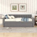 Full Size Upholstered Daybed With Trundle And Wood Slat Support, Gray Gray Velvet