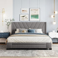Queen Size Storage Bed Linen Upholstered Platform Bed With 3 Drawers Gray Gray Upholstered
