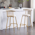 Bar Stool Set Of 2, Luxury Velvet High Bar Stool With Metal Legs And Soft Back, Pub Stool Chairs Armless Modern Kitchen High Dining Chairs With Metal Legs, Beige Beige Velvet