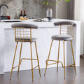 Bar Stool Set Of 2, Luxury Velvet High Bar Stool With Metal Legs And Soft Back, Pub Stool Chairs Armless Modern Kitchen High Dining Chairs With Metal Legs, Grey Gray Velvet