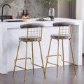 Bar Stool Set Of 2, Luxury Velvet High Bar Stool With Metal Legs And Soft Back, Pub Stool Chairs Armless Modern Kitchen High Dining Chairs With Metal Legs, Grey Gray Velvet