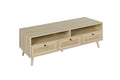 Rattan Tv Stand With Solid Wood Feet, Tv Console Table For Living Room, Natural Oak Particle Board