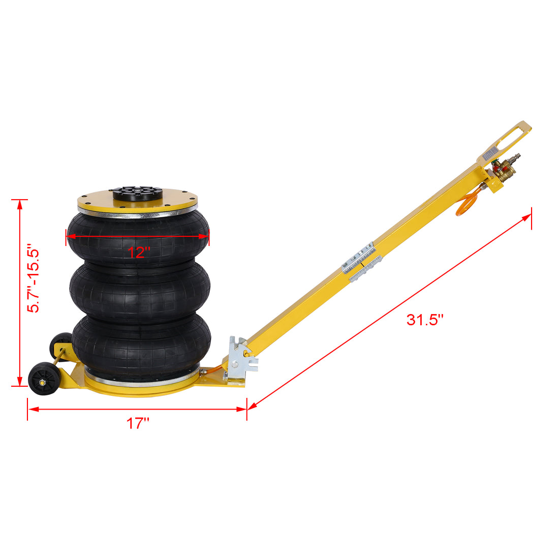 5T Triple Bag Air Jack ,Pneumatic Jack 3 Bag ,Lifting 16In Capacity 5T 11000Lbs,Easy Collapsing Terrain,Color Yellow Yellow Steel