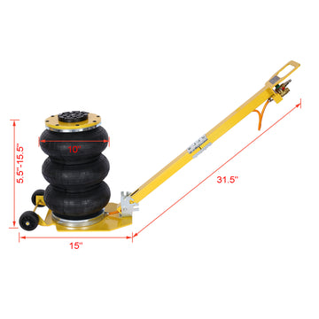 3T Triple Bag Air Jack ,Pneumatic Jack 3 Bag ,Lifting 16In Capacity 6600Lbs,Easy Collapsing Terrain,Yellow Color Yellow Steel