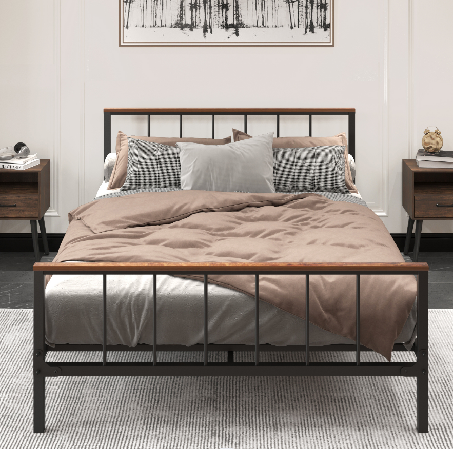 Metal Platform Bed Frame With Headboard And Footboard,Sturdy Metal Frame,No Box Spring Needed Queen Queen Black Metal