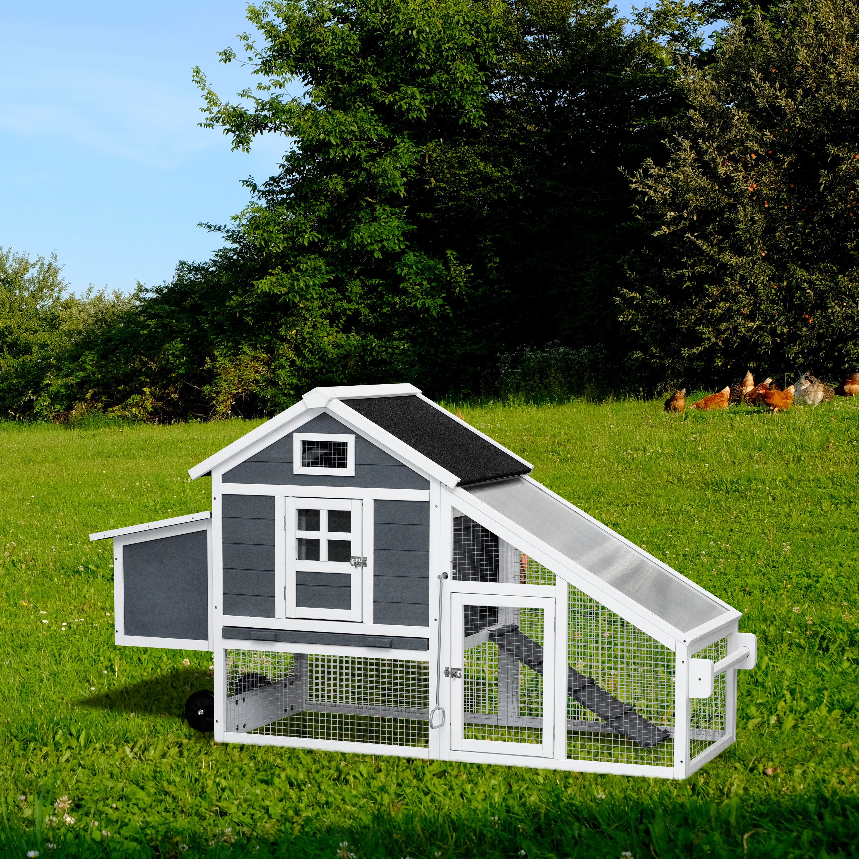 Removable Tray Ramp Wooden Outdoor Chicken Hutch Coop With Running Cag