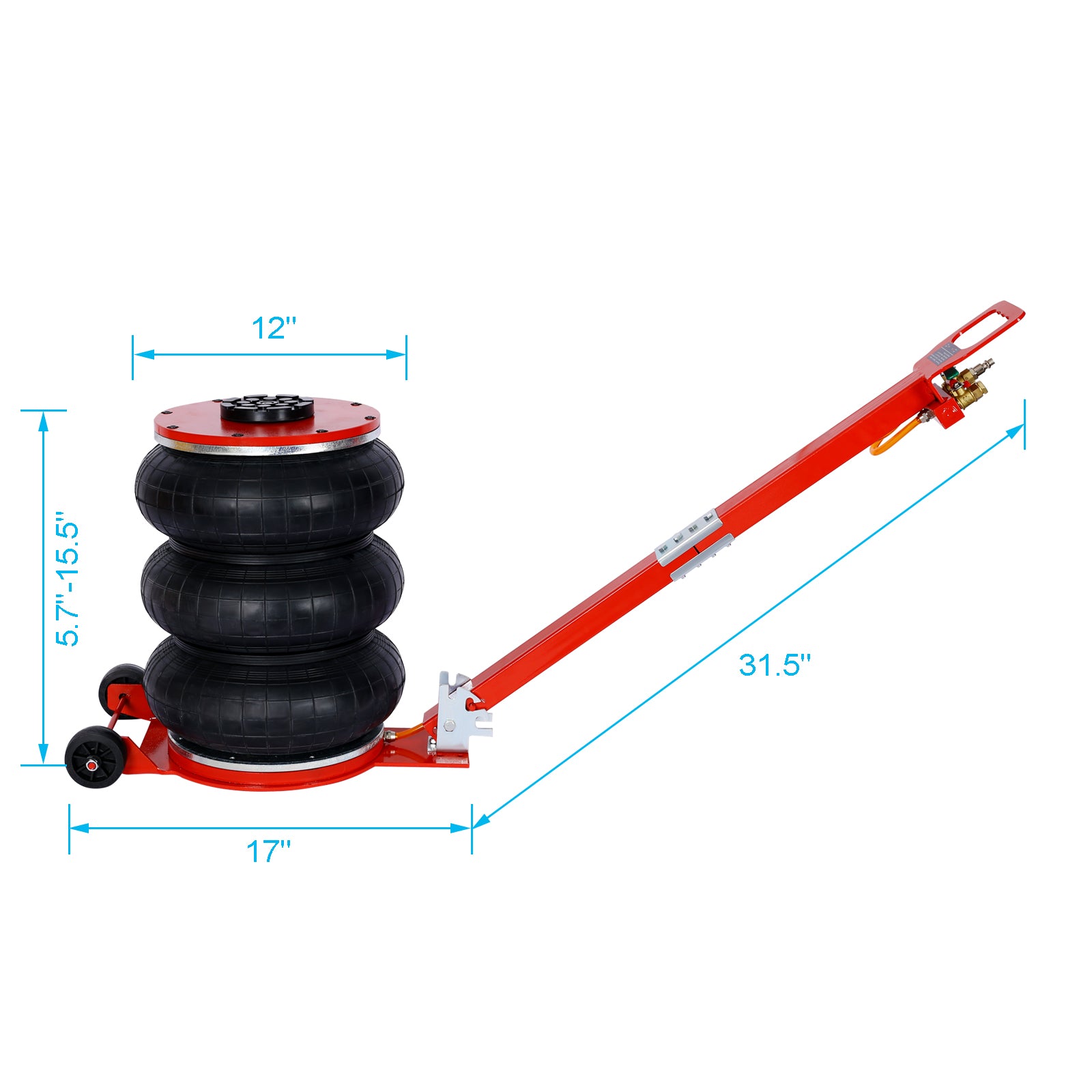 5T Triple Bag Air Jack ,Pneumatic Jack 3 Bag ,Lifting 16In Capacity 5T 11000Lbs,Easy Collapsing Terrain,Red Color Red Steel