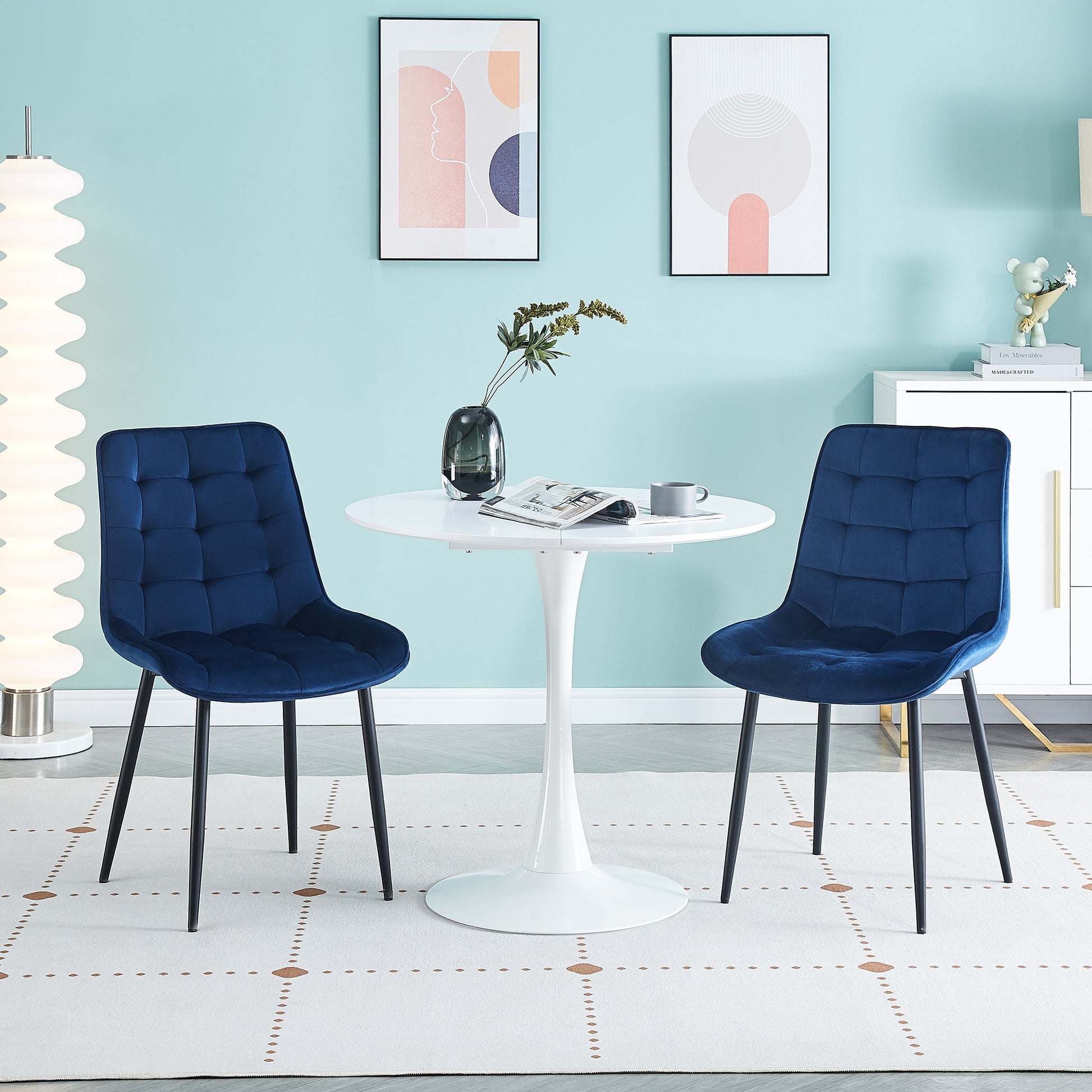 Dining Chair 2Pcs Blue Modern Style Technology Suitable For Restaurants, Cafes, Taverns, Offices, Living Rooms, Reception Rooms.Simple Structure, Easy Installation. Blue Polyester Velvet