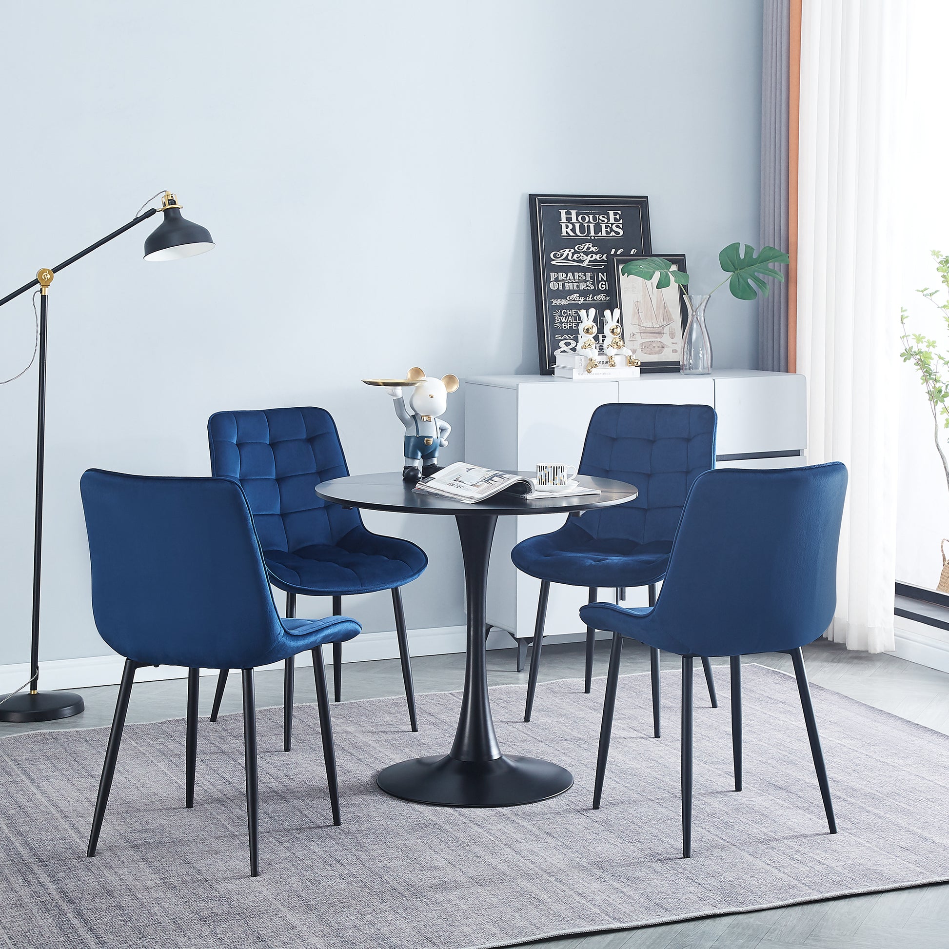 Dining Chair 2Pcs Blue Modern Style Technology Suitable For Restaurants, Cafes, Taverns, Offices, Living Rooms, Reception Rooms.Simple Structure, Easy Installation. Blue Polyester Velvet