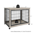 Furniture Style Dog Crate Side Table On Wheels With Double Doors And Lift Top. Grey, 43.7'' W X 30'' D X 31.1'' H. Grey Particle Board