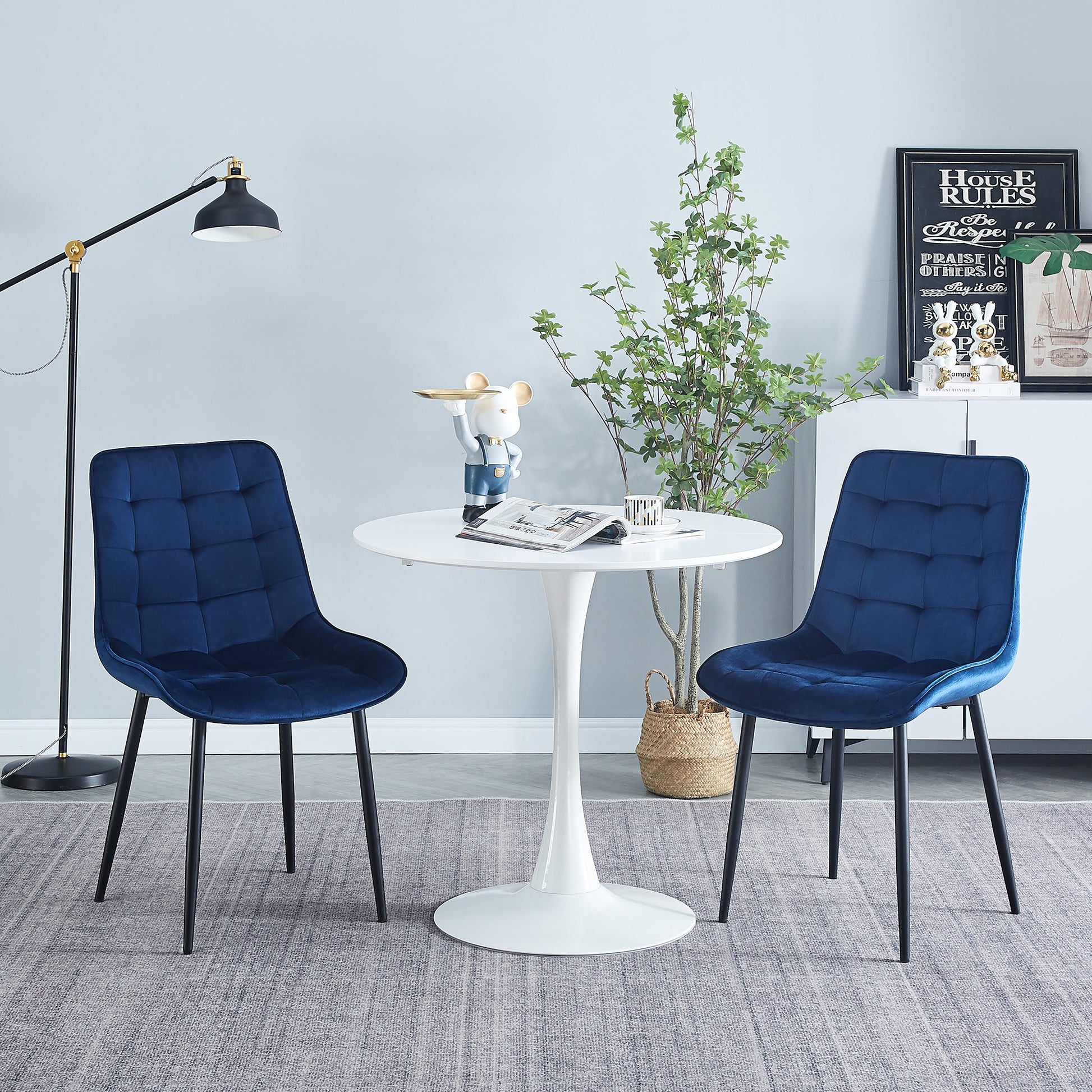 Dining Chair 2Pcs Blue Modern Style Technology Suitable For Restaurants, Cafes, Taverns, Offices, Living Rooms, Reception Rooms.Simple Structure, Easy Installation. Blue Polyester Velvet