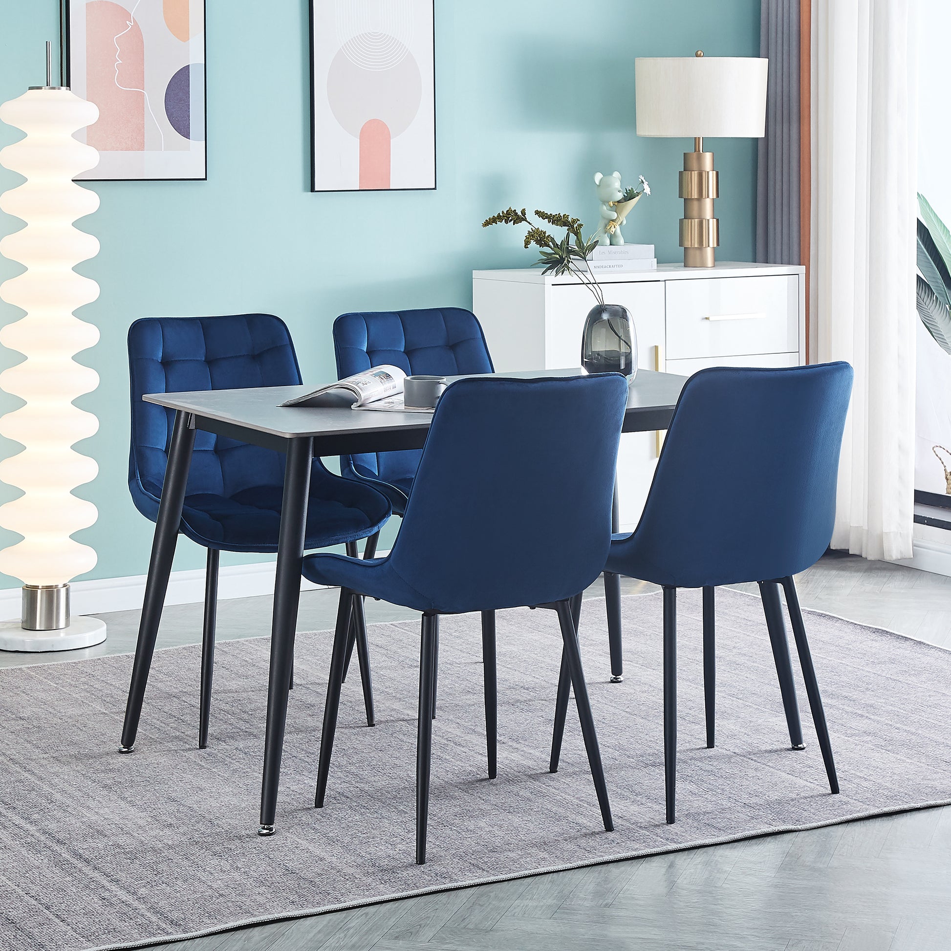 Dining Chair 2Pcs Blue Modern Style Technology Suitable For Restaurants, Cafes, Taverns, Offices, Living Rooms, Reception Rooms.Simple Structure, Easy Installation. Blue Polyester Velvet
