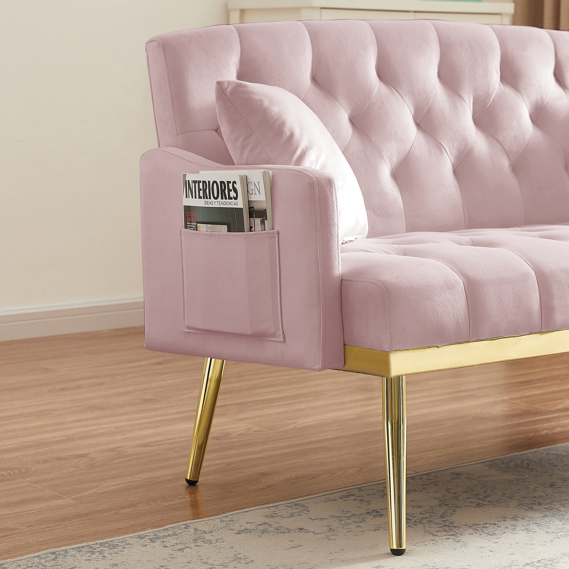 Pink 2 Seater Sofa Pink Wood Tufted Back Velvet 2 Seat