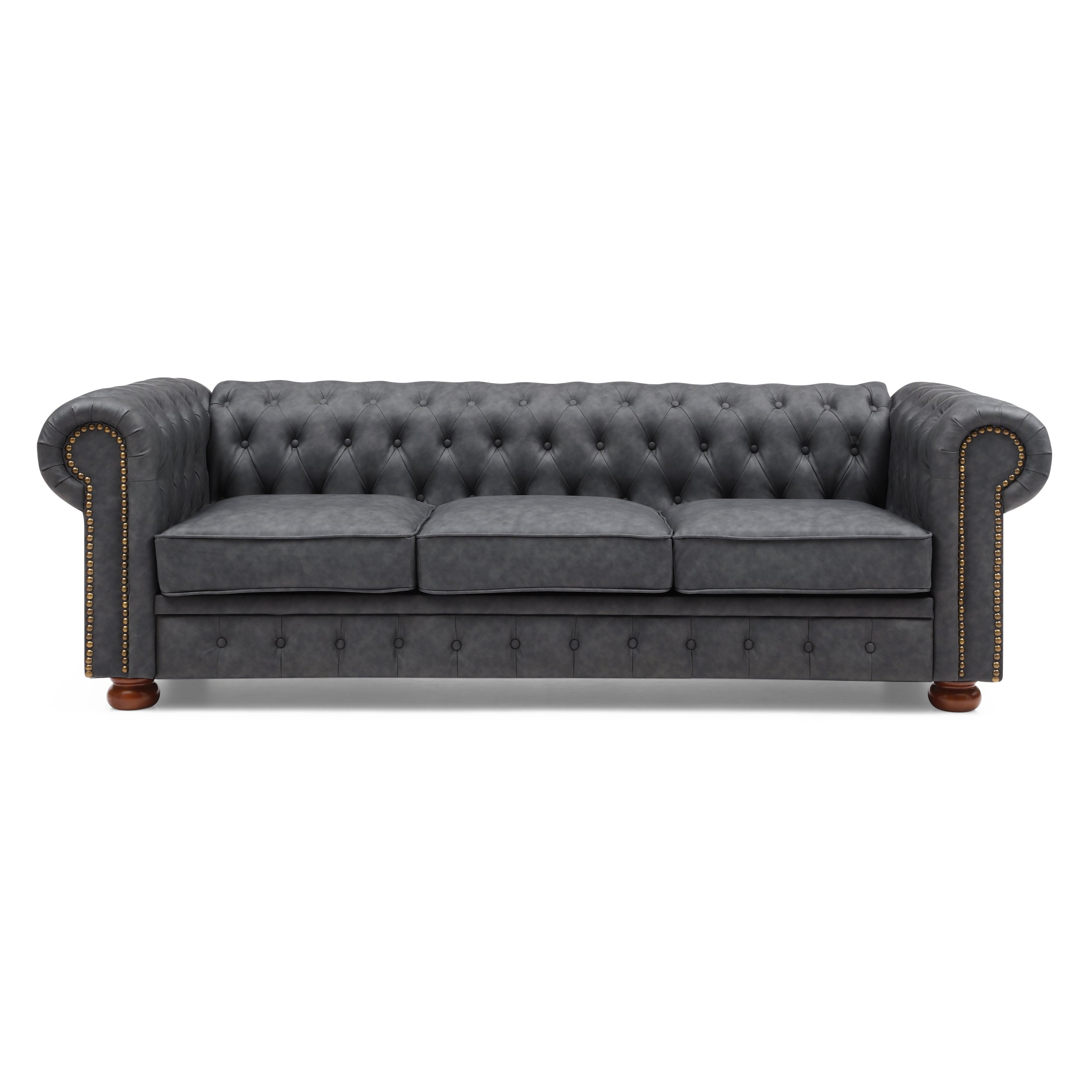 Classic Chesterfield Sofa Dark Grey Faux Leather Dark Grey Classic Chesterfield Sofa Dark Grey Faux Leather Dark Grey