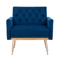 Coolmore Velvet Armchair Single Sofa Modern Tufted Upholstered Side Reading Chairs With Arm And Gold Metal Leg For Living Room Bedroom Navy Navy Foam Velvet
