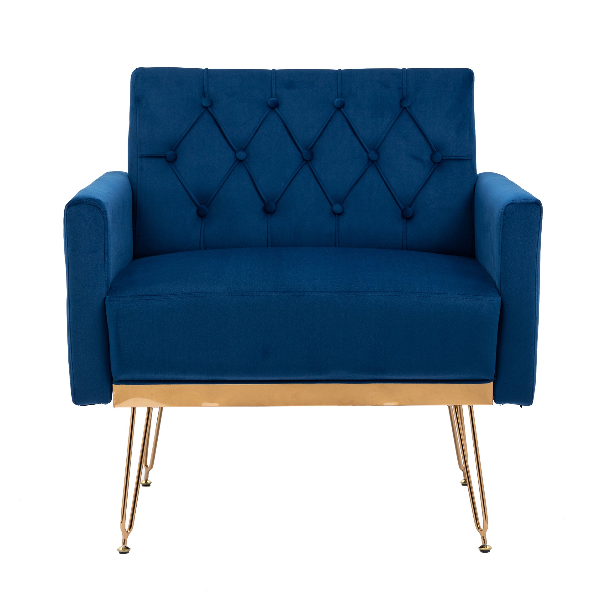 Coolmore Velvet Armchair Single Sofa Modern Tufted Upholstered Side Reading Chairs With Arm And Gold Metal Leg For Living Room Bedroom Navy Navy Foam Velvet