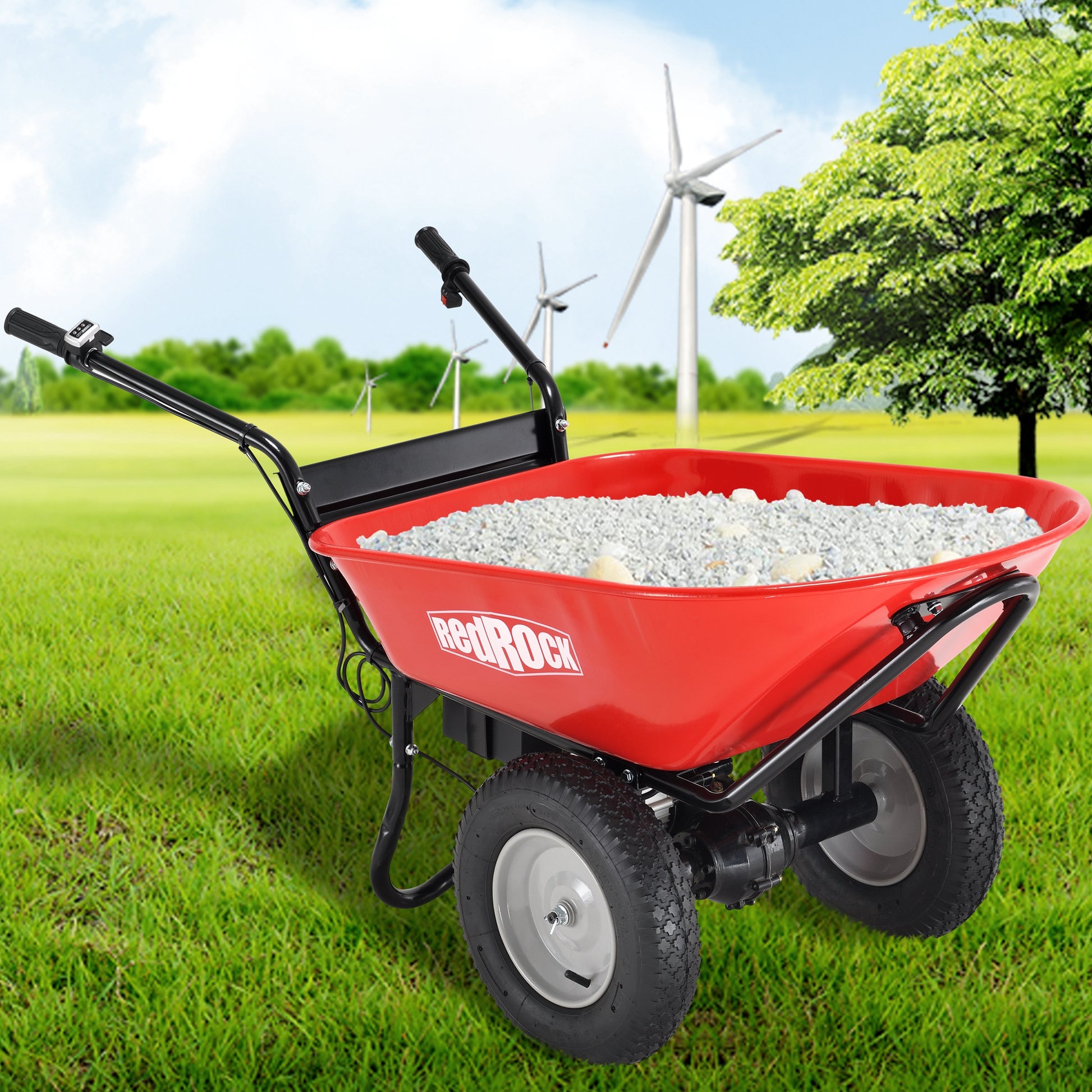 Wheelbarrow Utility Cart Electric Powered 24V Dc 180W Agm Battery 330Lbs 150Kgs Max Capacity Barrel Dump Material Debris Hauler Red Steel