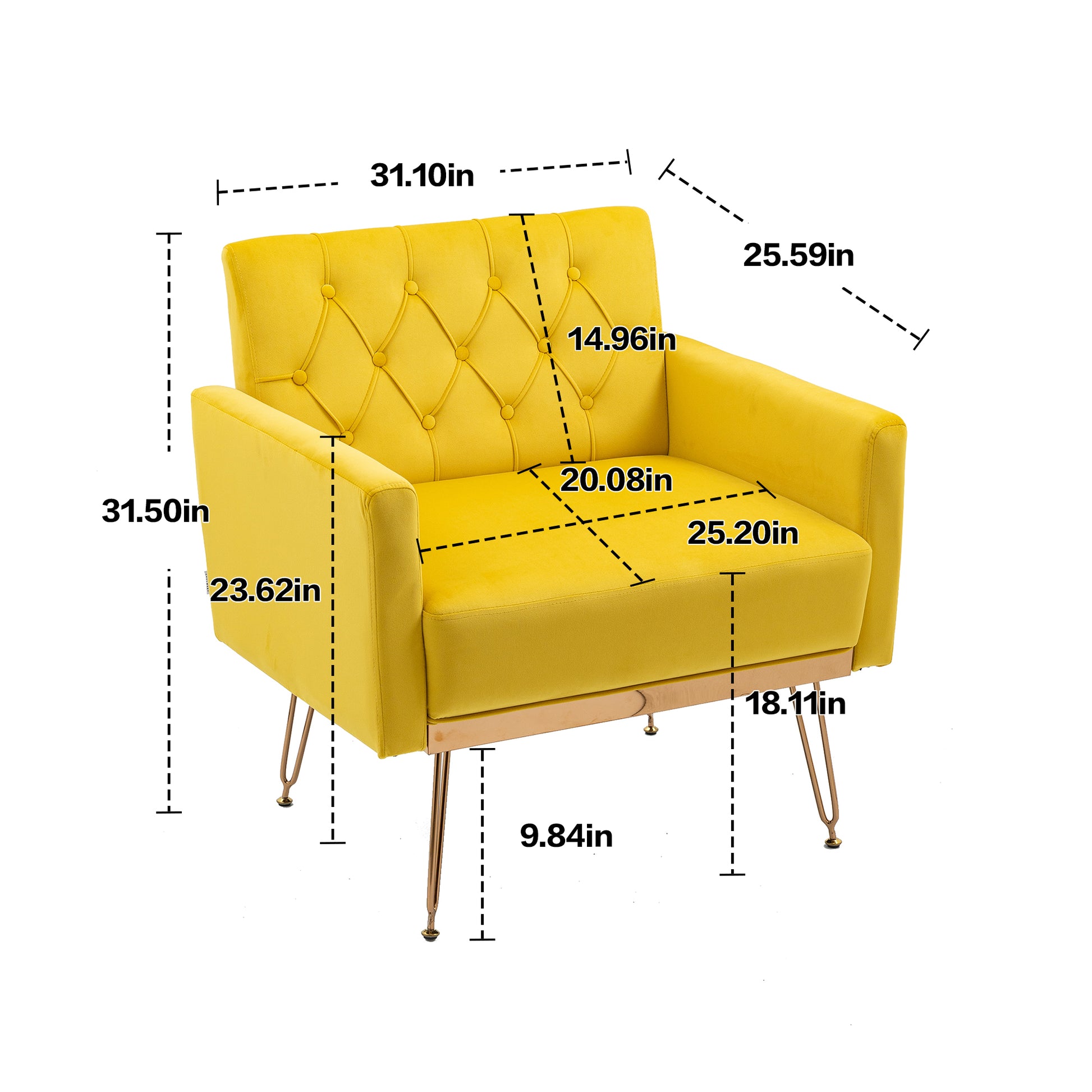 Coolmore Velvet Armchair Single Sofa Modern Tufted Upholstered Side Reading Chairs With Arm And Gold Metal Leg For Living Room Bedroom Mustard Mustard Foam Velvet