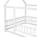 Full Size Floor Wooden Bed With House Roof Frame, Fence Guardrails ,White Old Sku:W50471475 Full White Pine