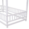 Twin Size Floor Wooden Bed With House Roof Frame, Fence Guardrails,White Old Sku:W50471472 Twin White Pine