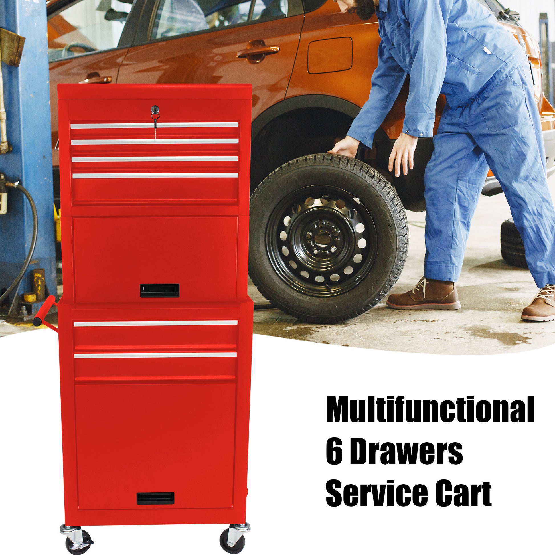 High Capacity Rolling Tool Chest with Wheels and red-steel