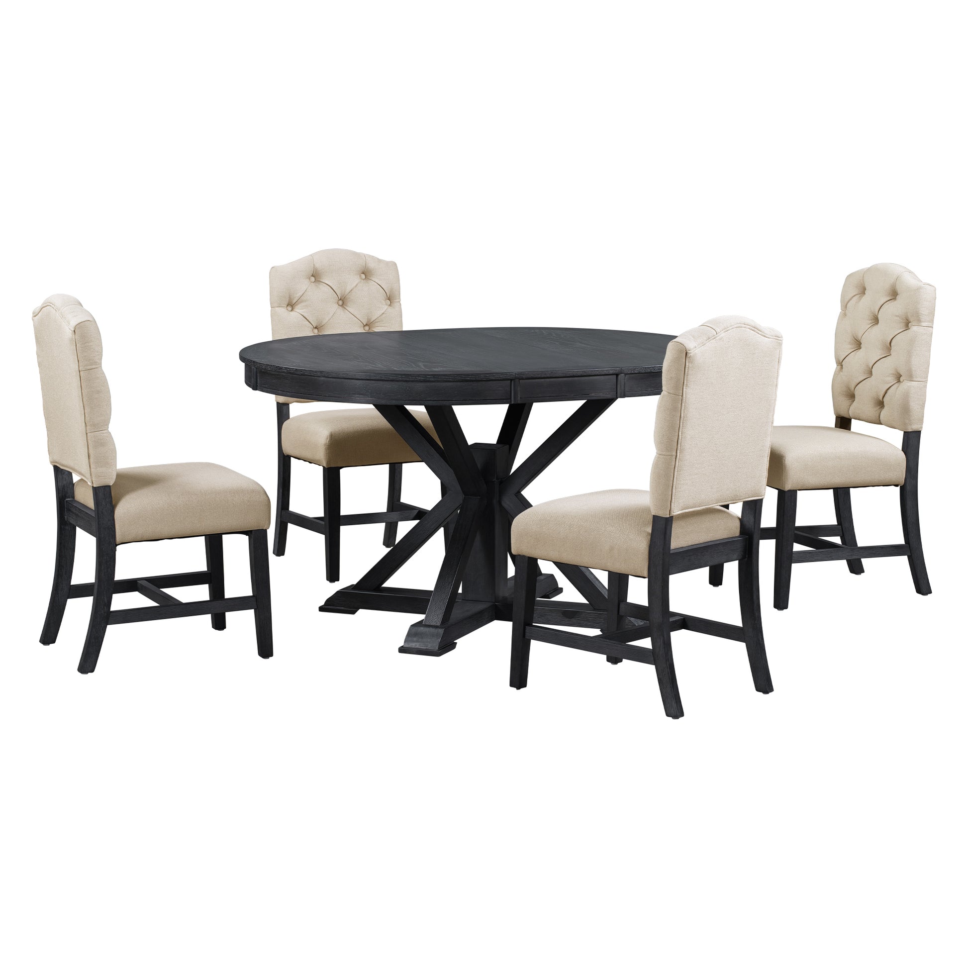 Functional Furniture Retro Style Dining Table Set With Extendable Table And 4 Upholstered Chairs For Dining Room And Living Room Espresso Espresso Solid Wood