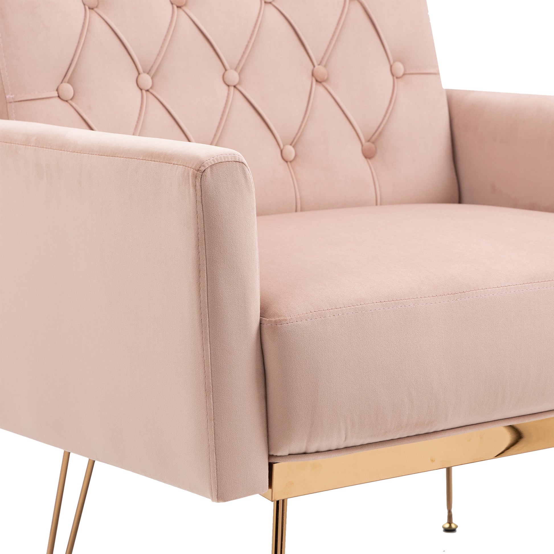 Coolmore Velvet Armchair Single Sofa Modern Tufted Upholstered Side Reading Chairs With Arm And Gold Metal Leg For Living Room Bedroom Pink Pink Foam Velvet