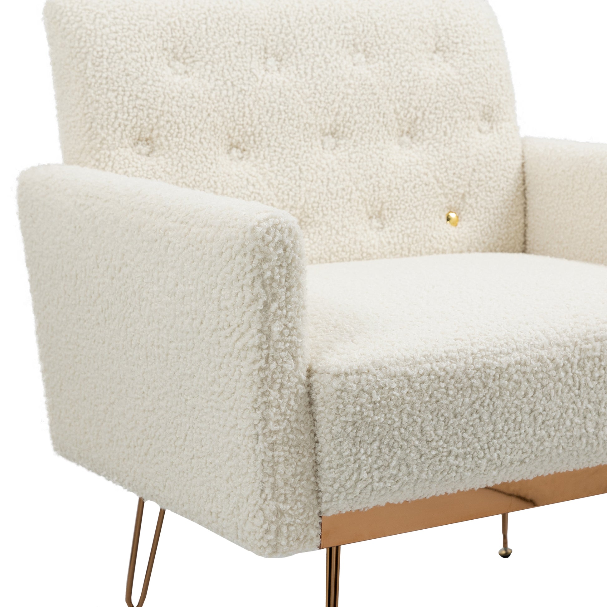 Coolmore Armchair Single Sofa Modern Tufted Upholstered Side Reading Chairs With Arm And Gold Metal Leg For Living Room Bedroom White Teddy White Teddy Foam Teddy